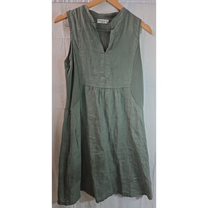 Terzo Millennio Green Linen Dress Made in Italy XS Ribbed panels